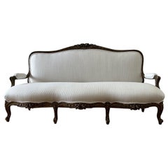 Antique French Gilt Wood Settee Upholstered in Antique White Wool and Cashmere