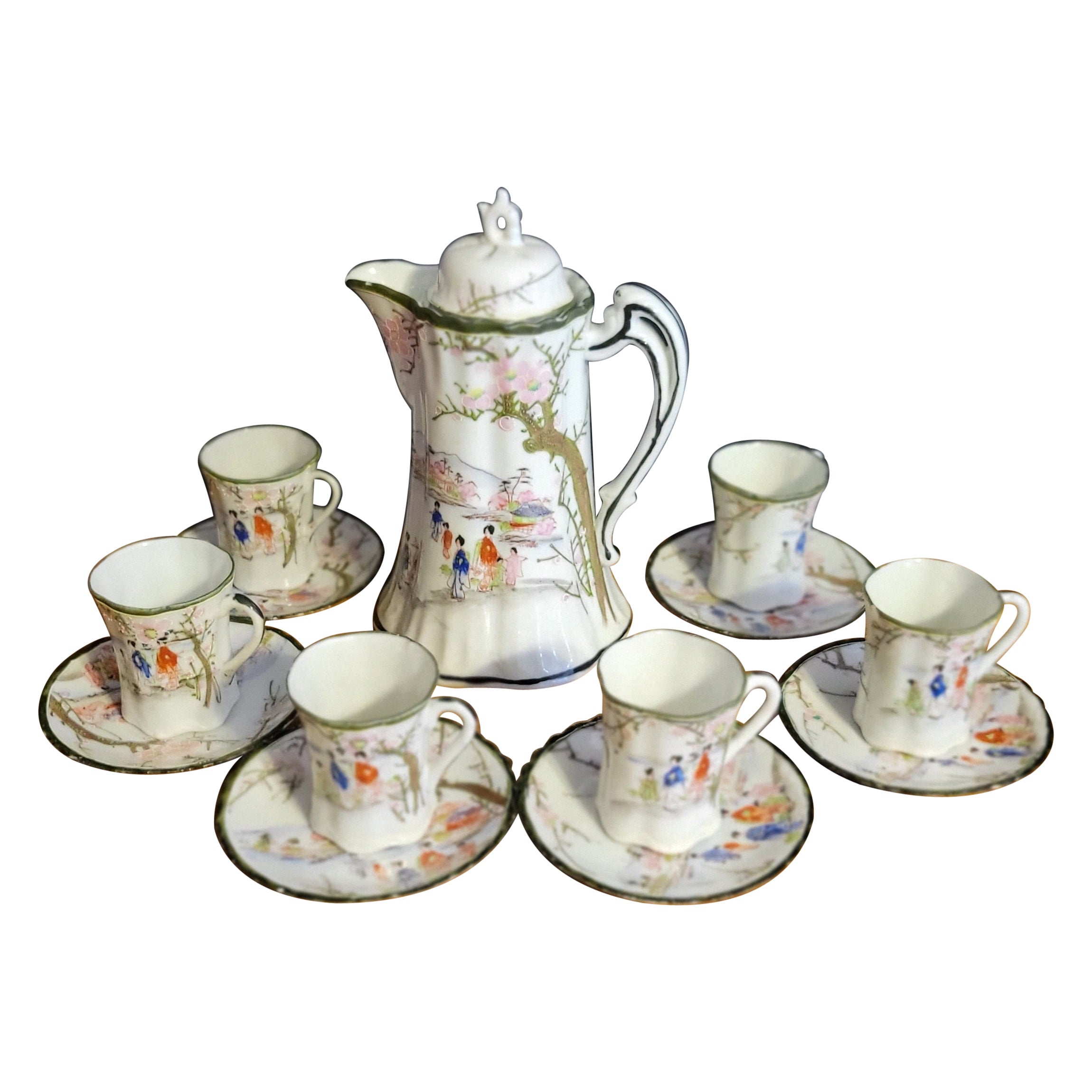 Antique Fine-China Japanese Hot Chocolate Set  For Sale