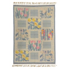 Ingegerd Silow Vintage Swedish Scandinavian Röllakan Rutmönster Blomsterträdgård
