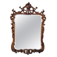 Retro Rococo Style Hand Carved Walnut Mirror