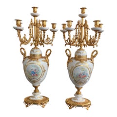 Pair of Limoges Gold Gilt Sevres Porcelain Candelabras, circa 1900