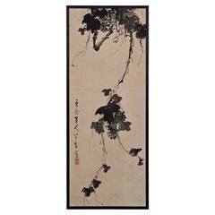 Late 18th Century Japanese Framed Painting, Ink Grapevine by Tenryu Dojin