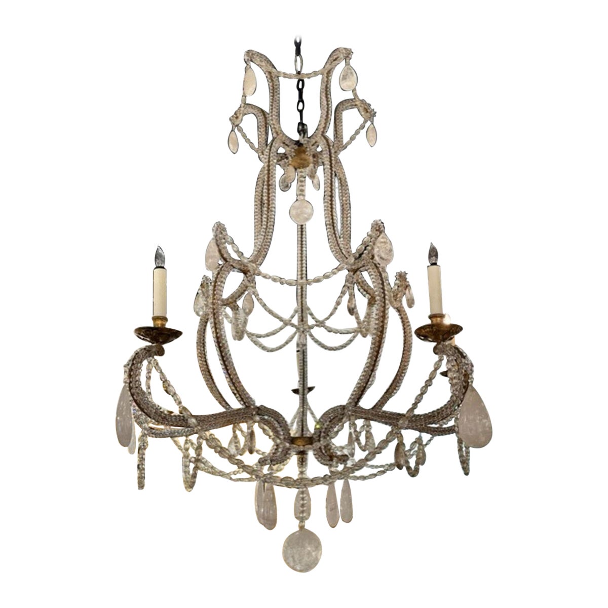 Antique Reproduction Italian Chandelier with Beaded Arms and Rock Style