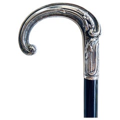 Retro 20th Century Silver Handle Walking Cane Made in Portugal with Hallmarks
