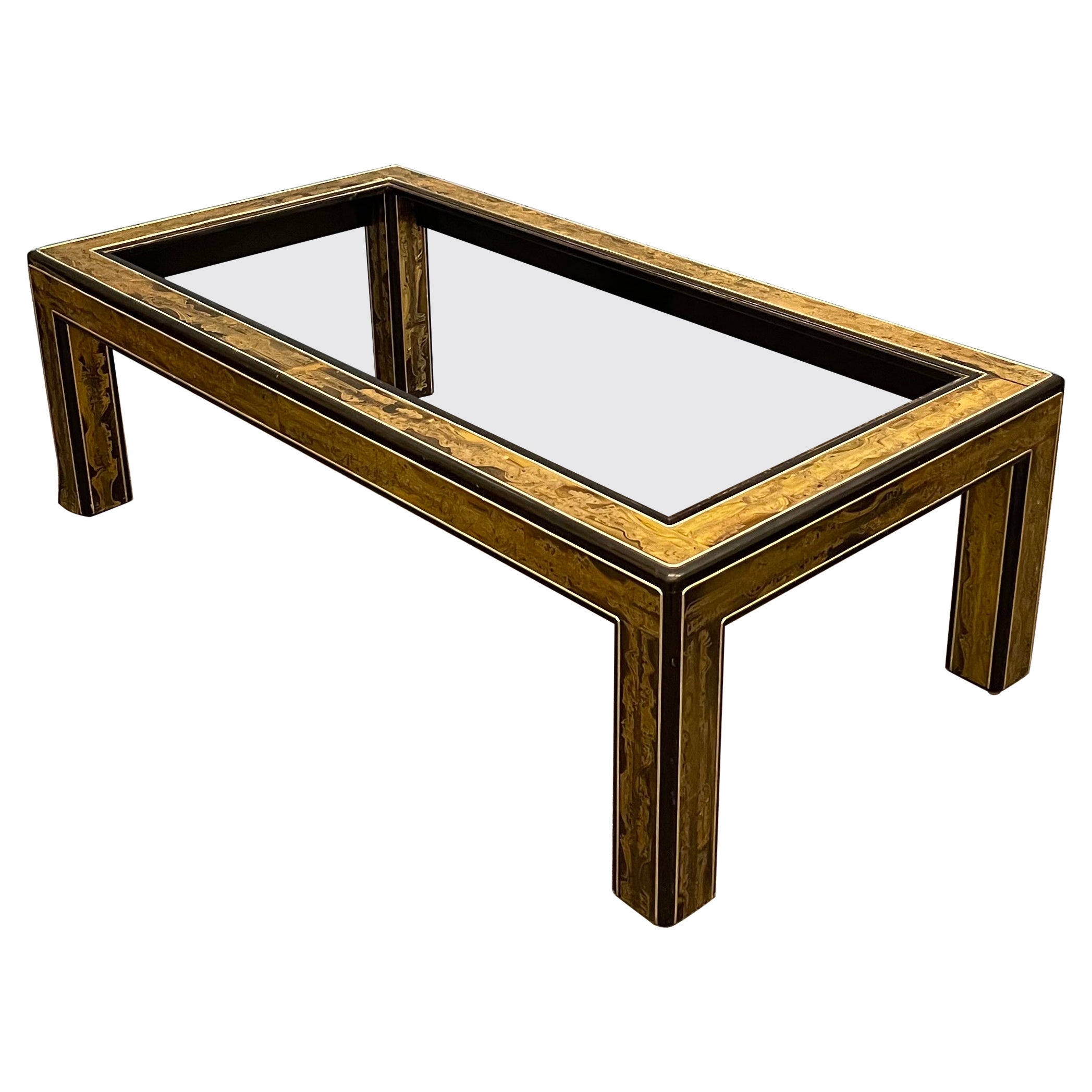 Acid-Etched Brass with Ebony Lacquer Coffee Table by Bernhard Rohne Mastercraft For Sale