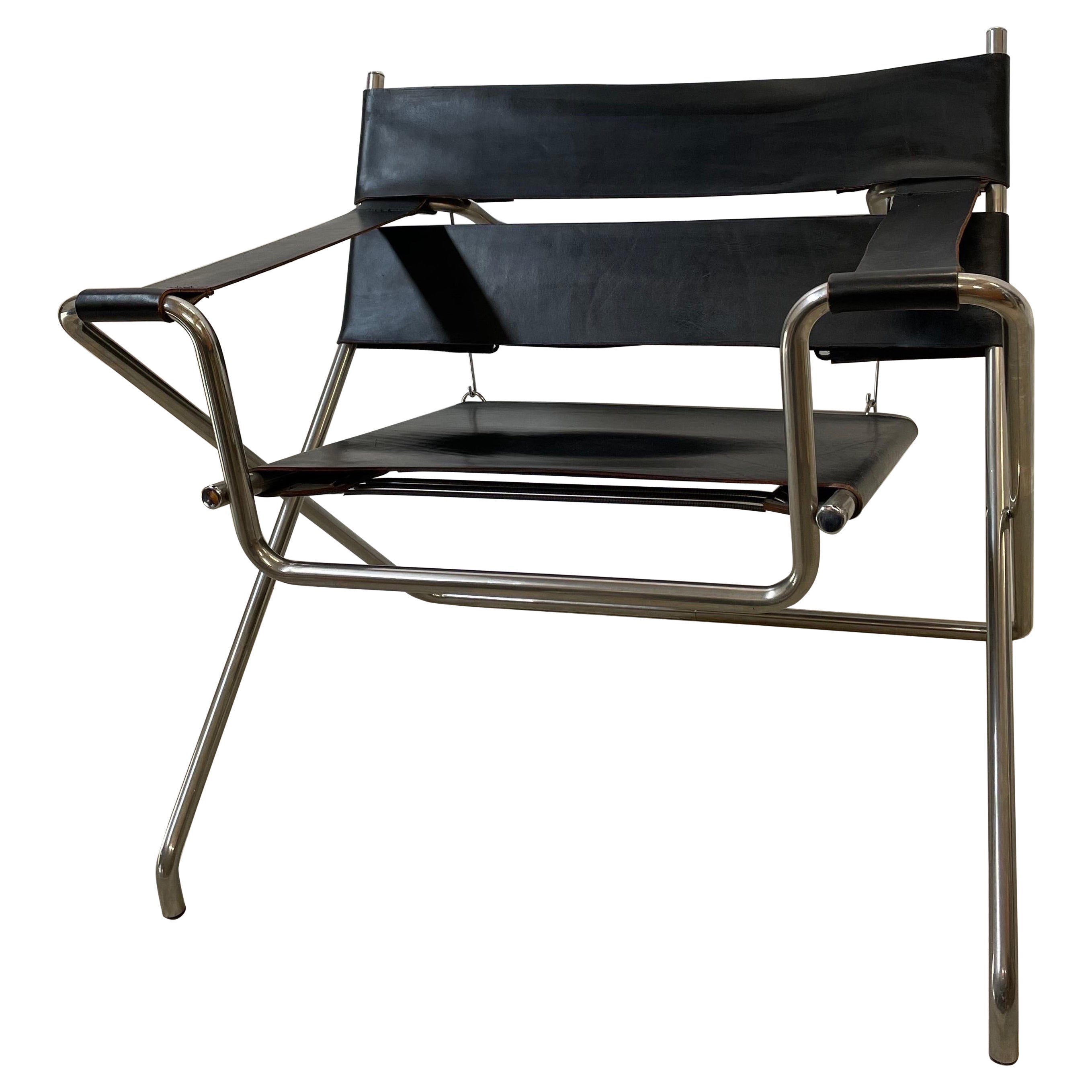 D4 Foldingchair by Marcel Breuer for Tecta in Black Leather -1980