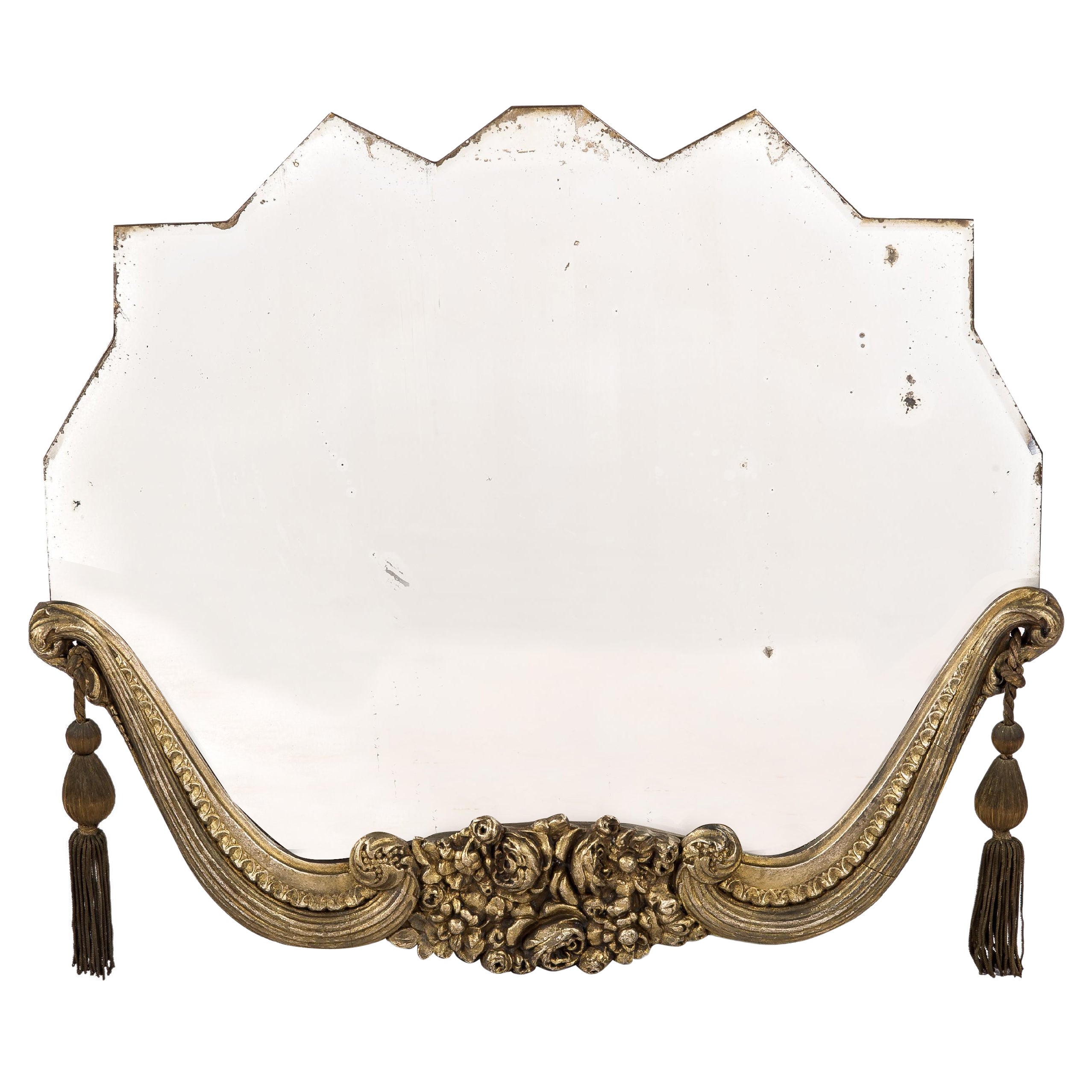 Antique Early 20th Century French Silver Leaf and Patinated Art Deco Mirror For Sale