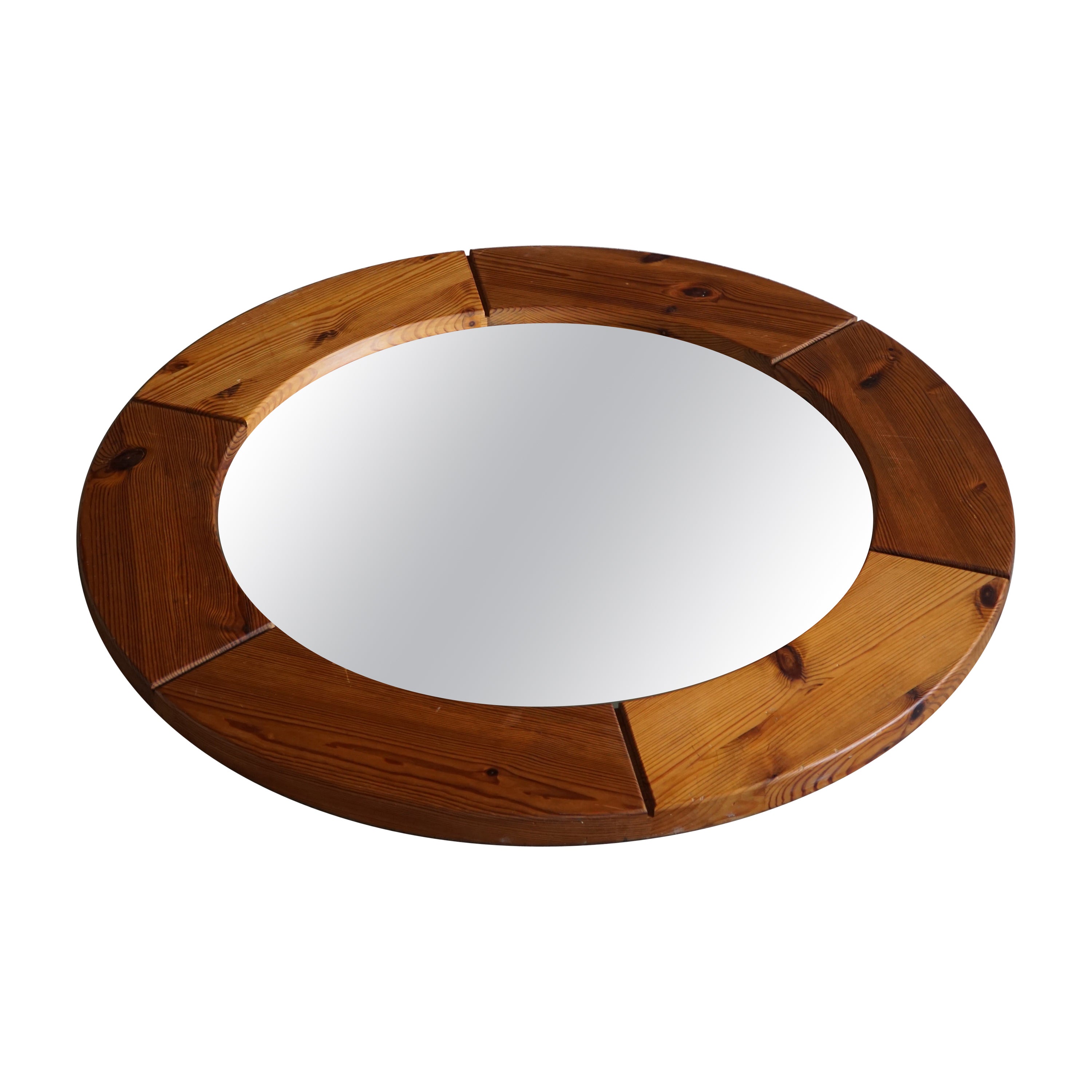 Wall Mirror in Solid Pine by Glasmäster Markaryd, Sweden, 1960s For Sale