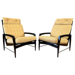 Retro Pair of Dan Johnson for Selig Black Lacquered High-Back Lounge Chairs, 1950s