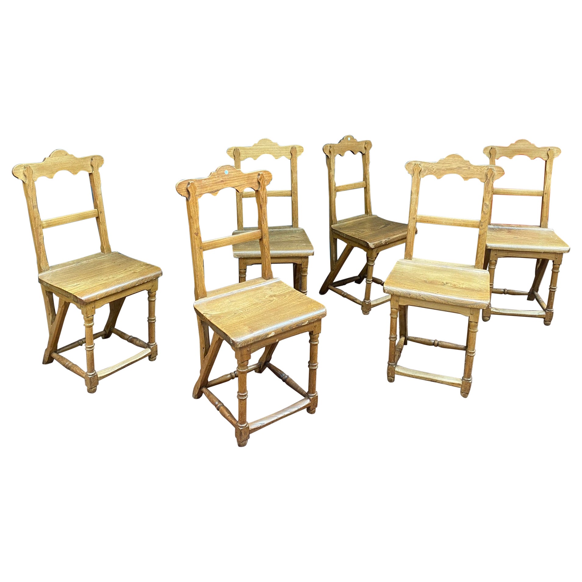 6 Mountain Chairs, in ELM, circa 1900