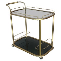 Retro Art Deco Brass Dry Bar Cart with Smoked Two Tier Glass