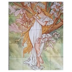 Spring Tile Mural in Pure Clay and Fine Ceramic, Portuguese Tiles