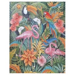 Tropical Birds Tile Mural in Pure Clay and Fine Ceramic, Portuguese Tiles