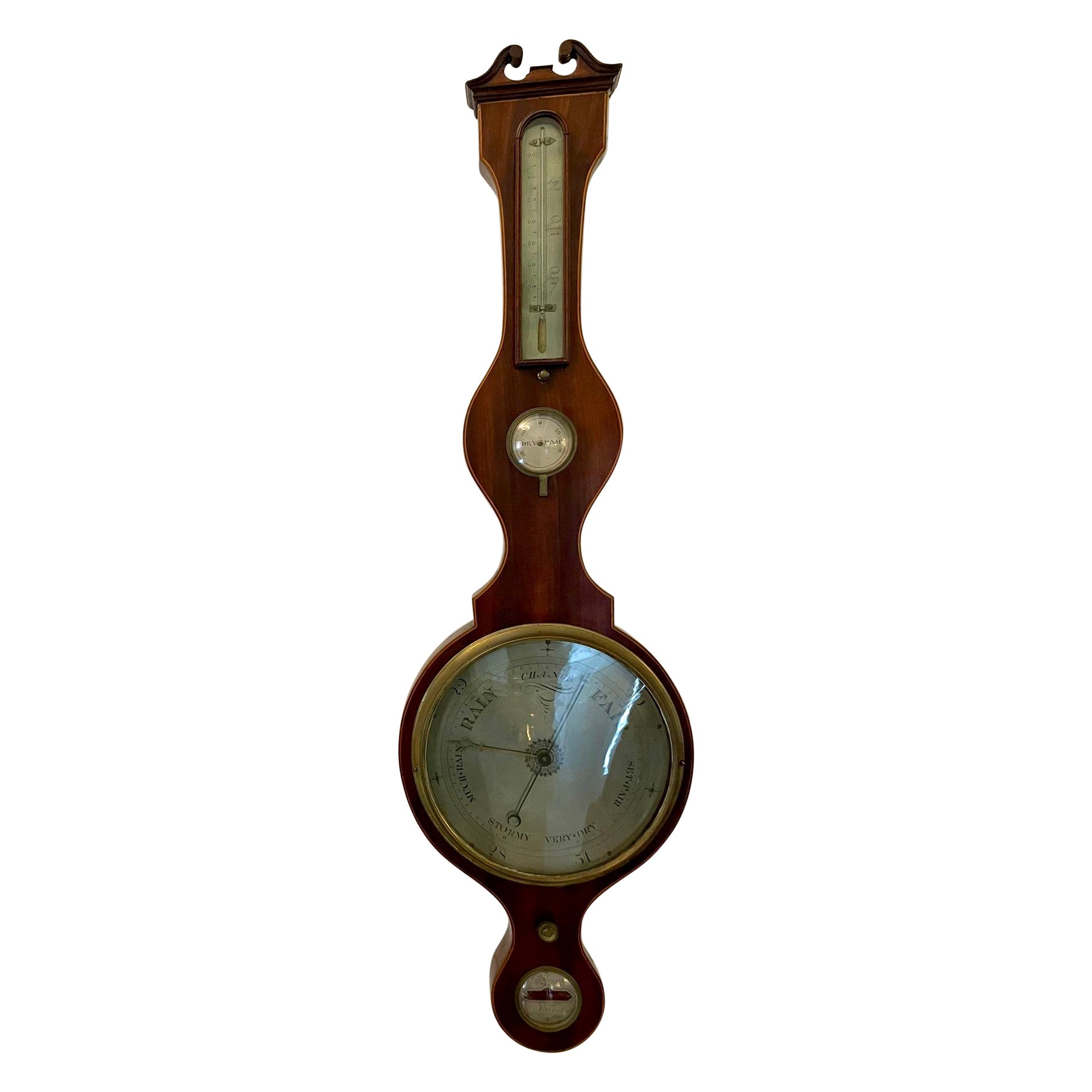Antique George III Mahogany and Boxwood Inlaid Banjo Barometer