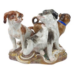 Meissen Group of Three Dogs Two Bolognese Spaniels and a Pug Dog