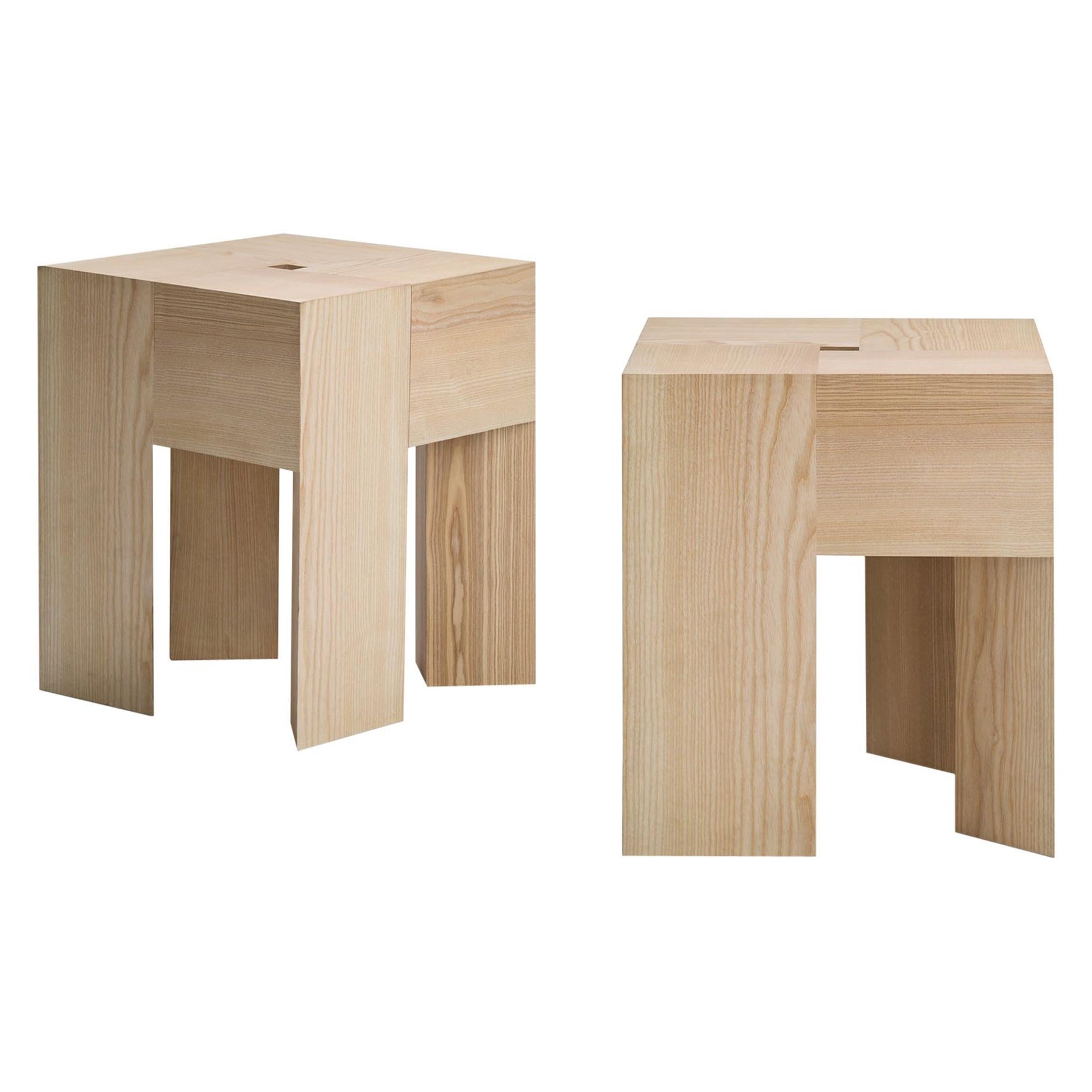Set of Two Aldo Bakker 'Triangle' Wood Stools or Side Table by Karakter For Sale