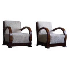 Pair of Danish Lounge Chairs, Reupholstered, Lambswool & Walnut, Art Deco, 1930s