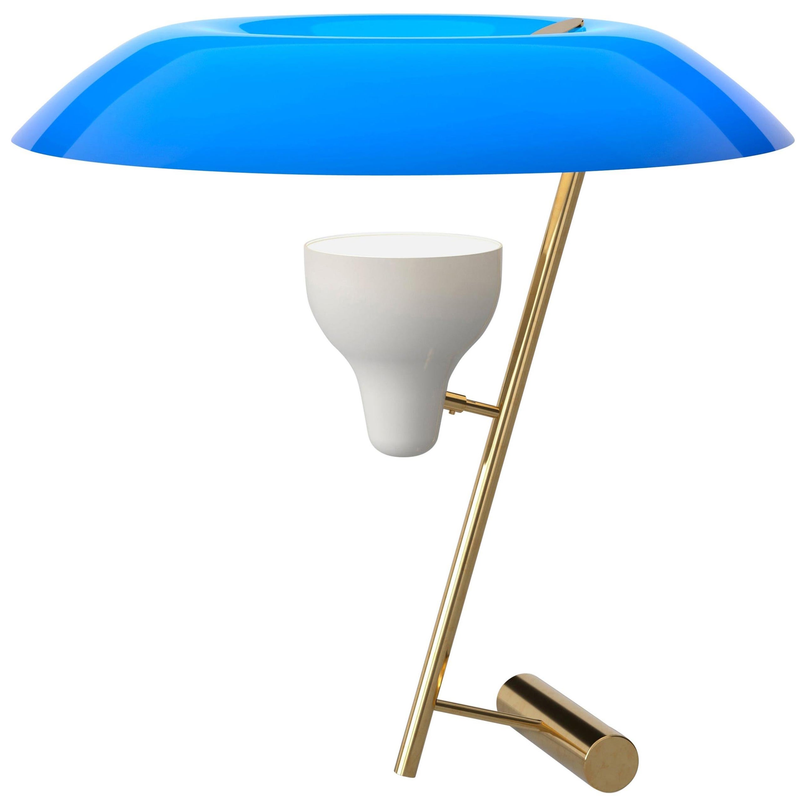 Lámpara Gino Sarfatti Modelo 548 Latón pulido con difusor azul de Astep en venta