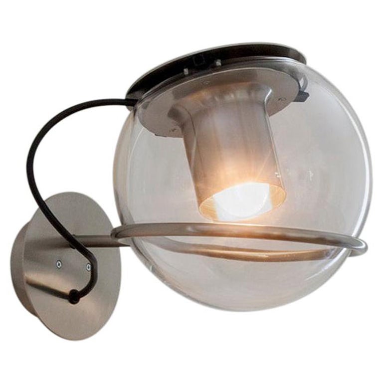 Joe Colombo Wall Lamp 'The Globe' Transparent Blown Glass by Oluce For Sale