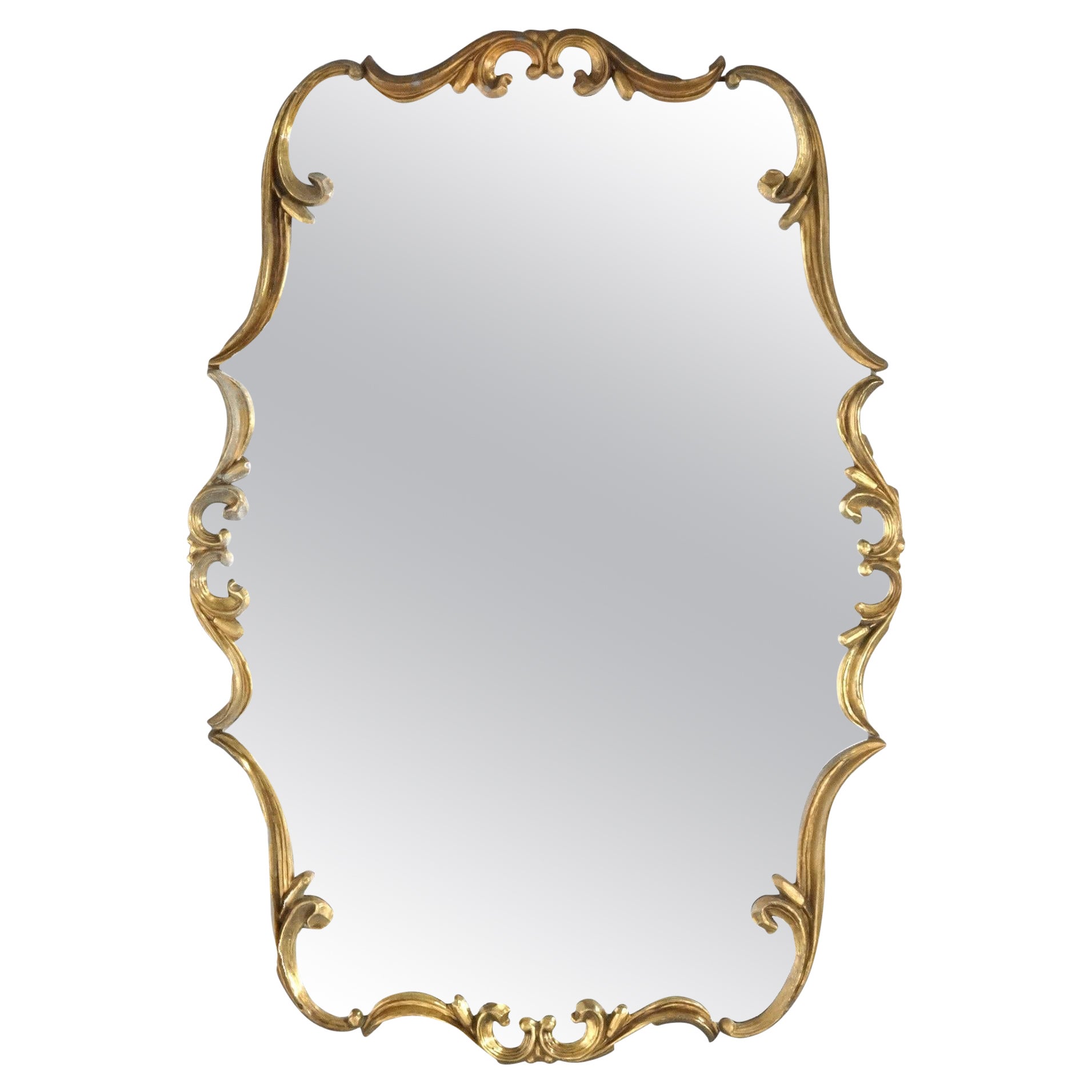 Antique French Empire Style Bronzed Metal Scroll Form Wall Mirror, 1920 For Sale