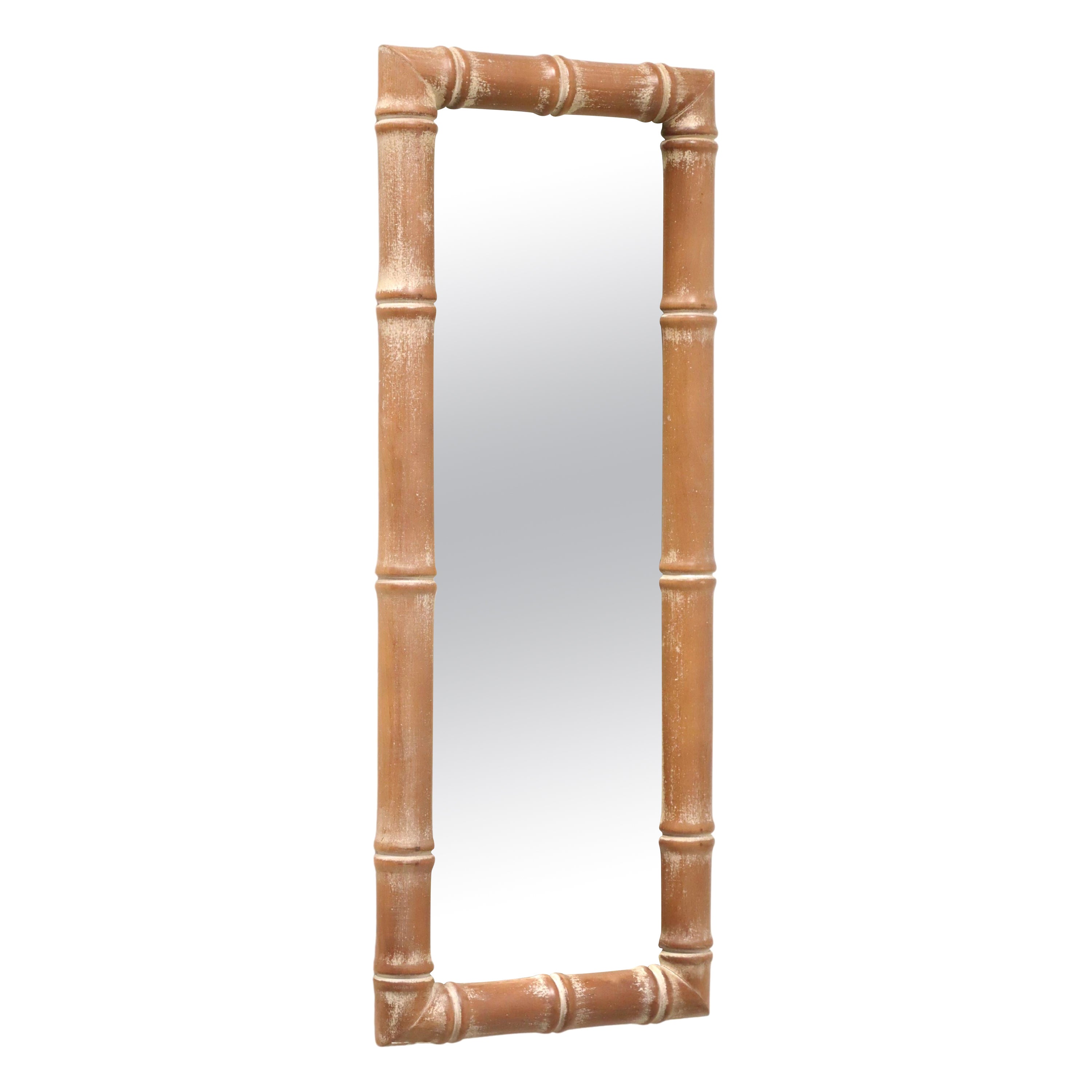 Mid 20th Century Whitewashed Faux Bamboo Asian Rectangular Wall Mirror For Sale