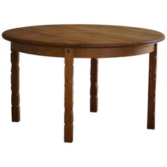 Danish Round Dining Table in Solid Oak with Three Extensions, Midcentury, 1960s