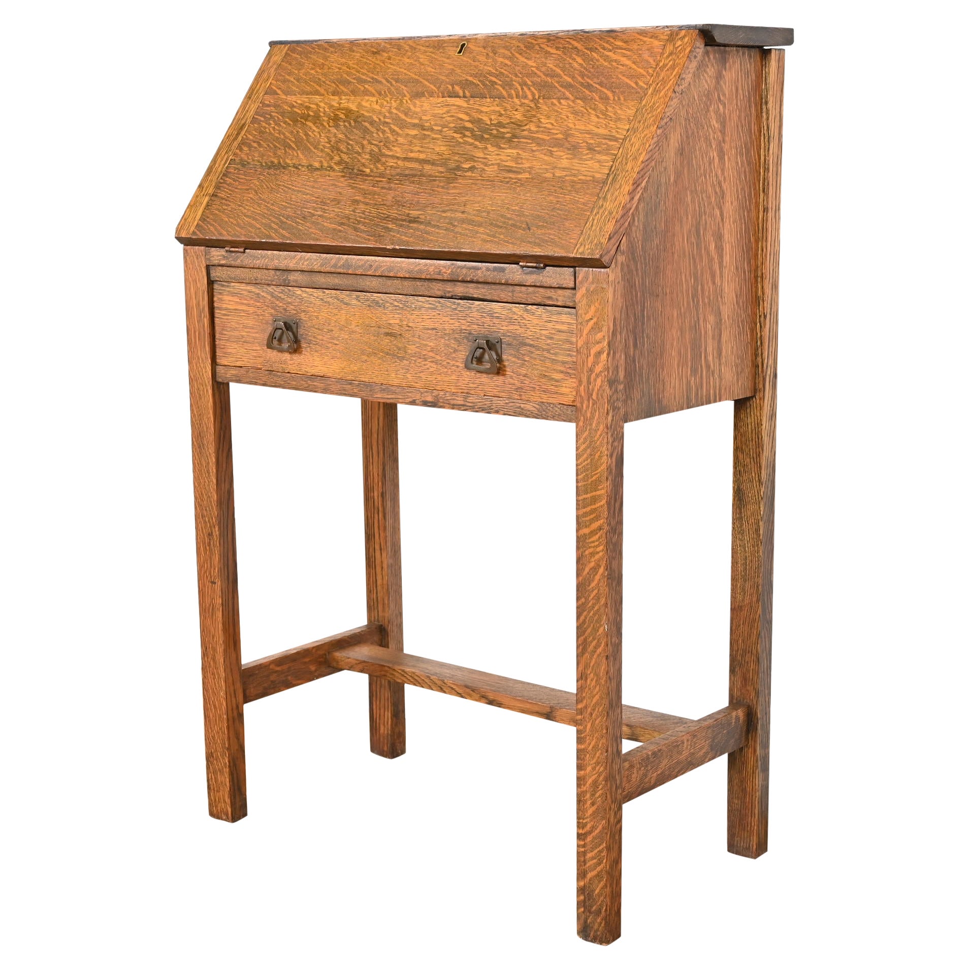 Antique Stickley Style Mission Oak Arts & Crafts Slant Front Secretary Desk