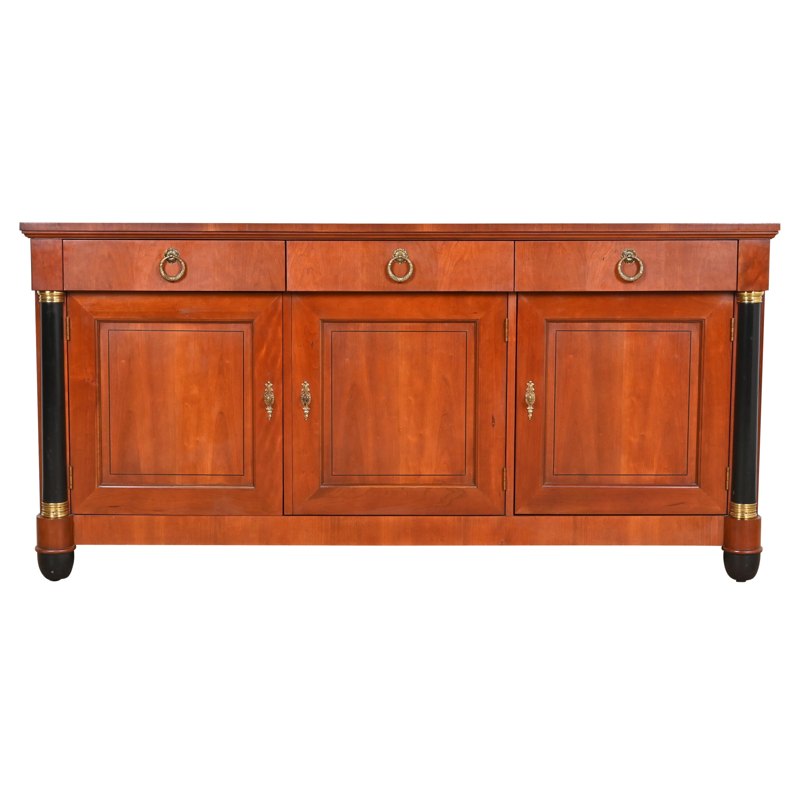 Baker French Empire Cherry Wood and Parcel Ebonized Sideboard or Bar Cabinet