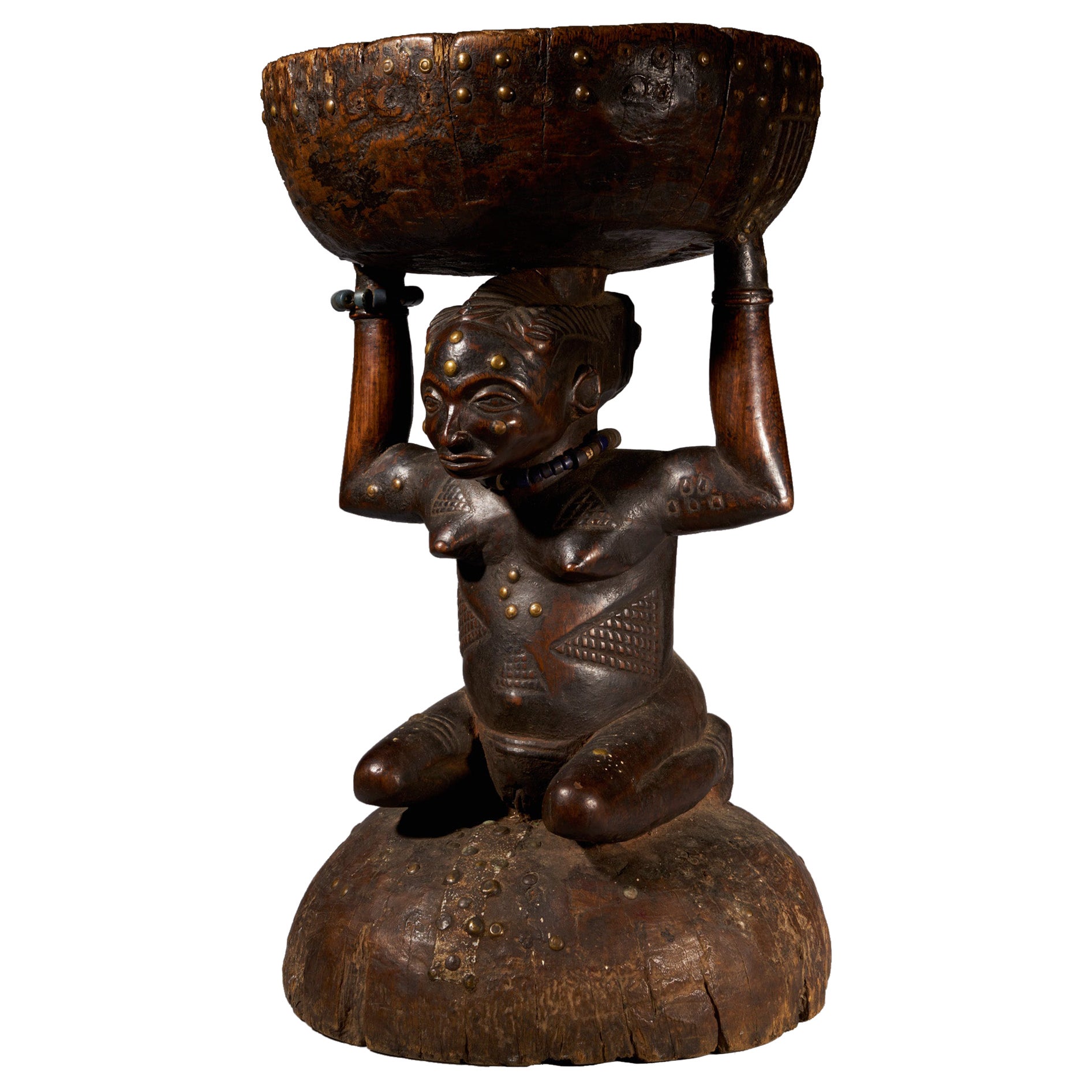 Zela Caryatide Stool held by a Female sculpture covered with with scarifications For Sale