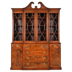 Vintage Georgian Carved Mahogany Breakfront Bookcase Cabinet by Beacon Hill