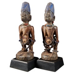 Vintage Pair of Decorative Figures ScuIptures Ibeji Twin Figures, Yoruba people Nigeria