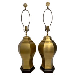 Pair Satin Brass Ginger Jar Table Lamps