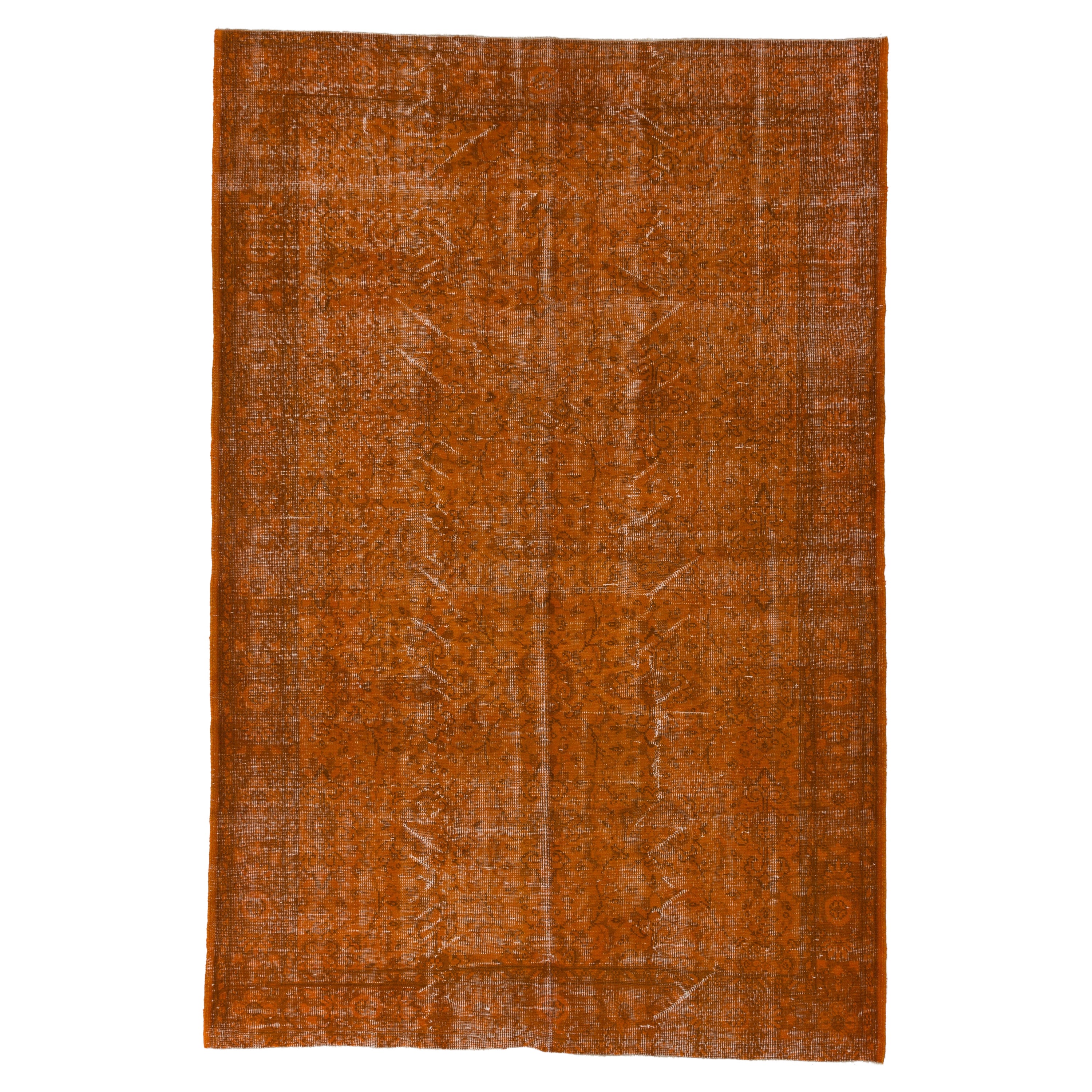 Orange Modern Handmade Anatolian Area Rug, Mid-Century Wool Carpet For Sale