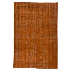 Orange Modern Handmade Anatolian Area Rug, Mid-Century Wool Carpet