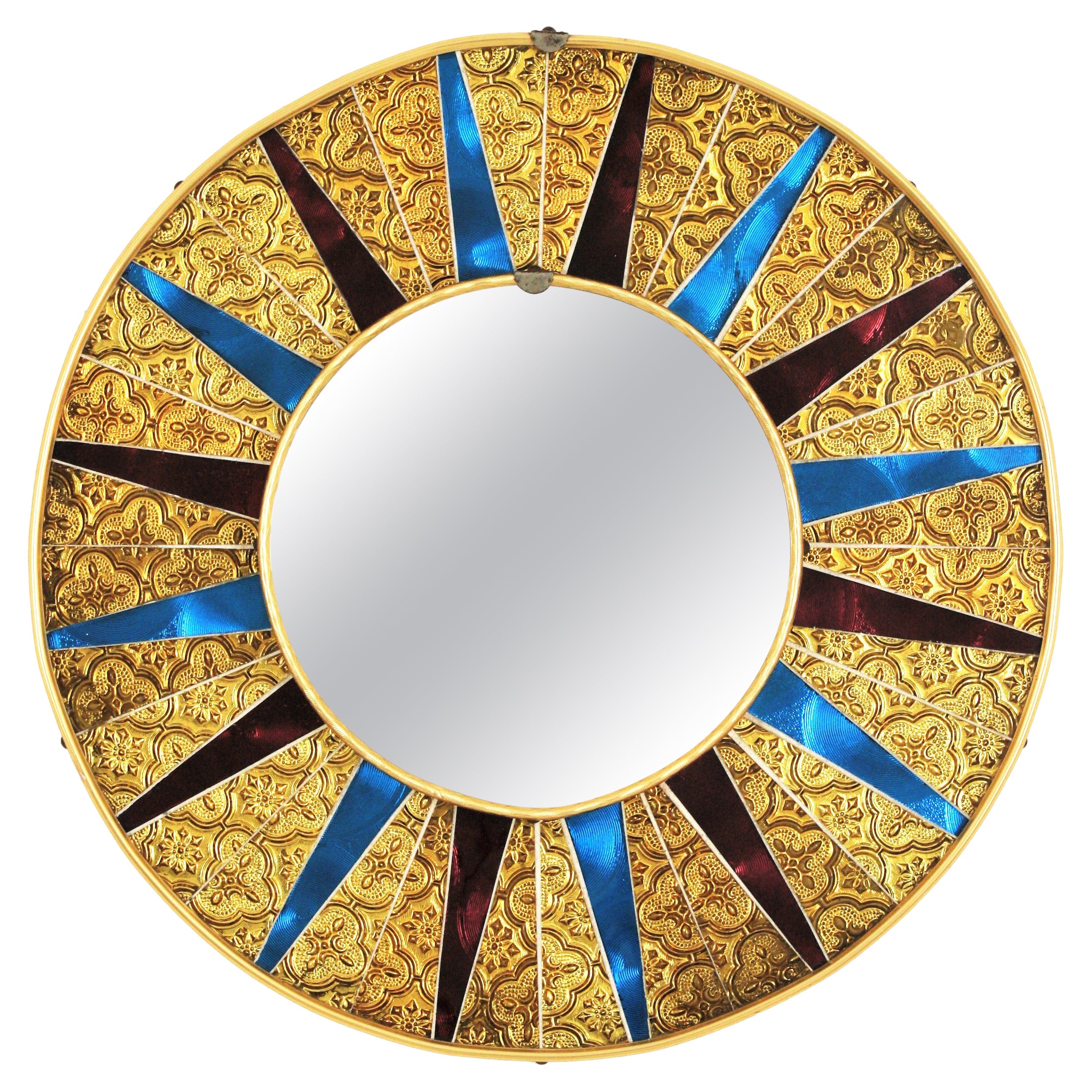 Midcentury Sunburst Glass Mosaic Round Mirror