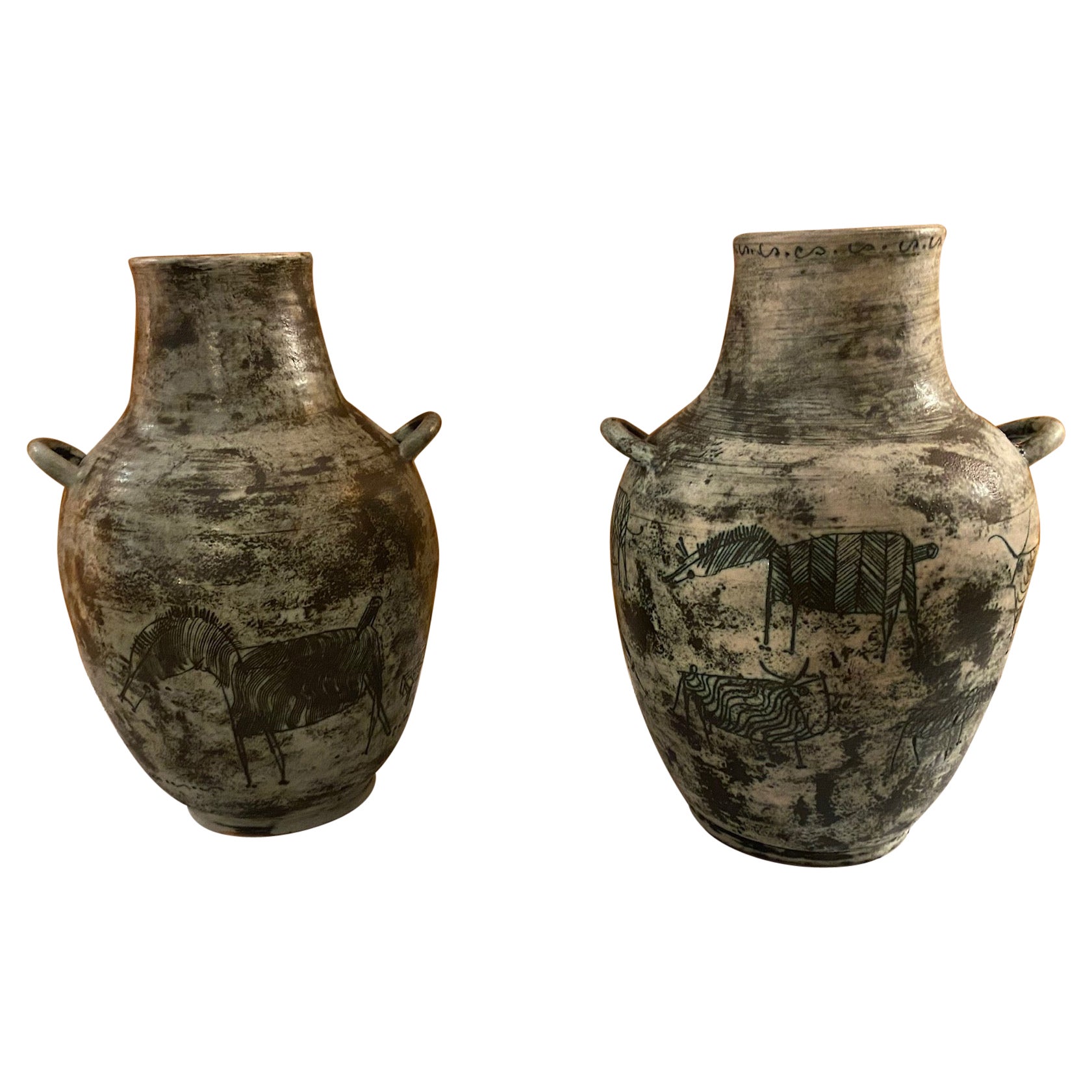 Pair of Ceramic Vases by Jacques Blin, France, 1960s For Sale