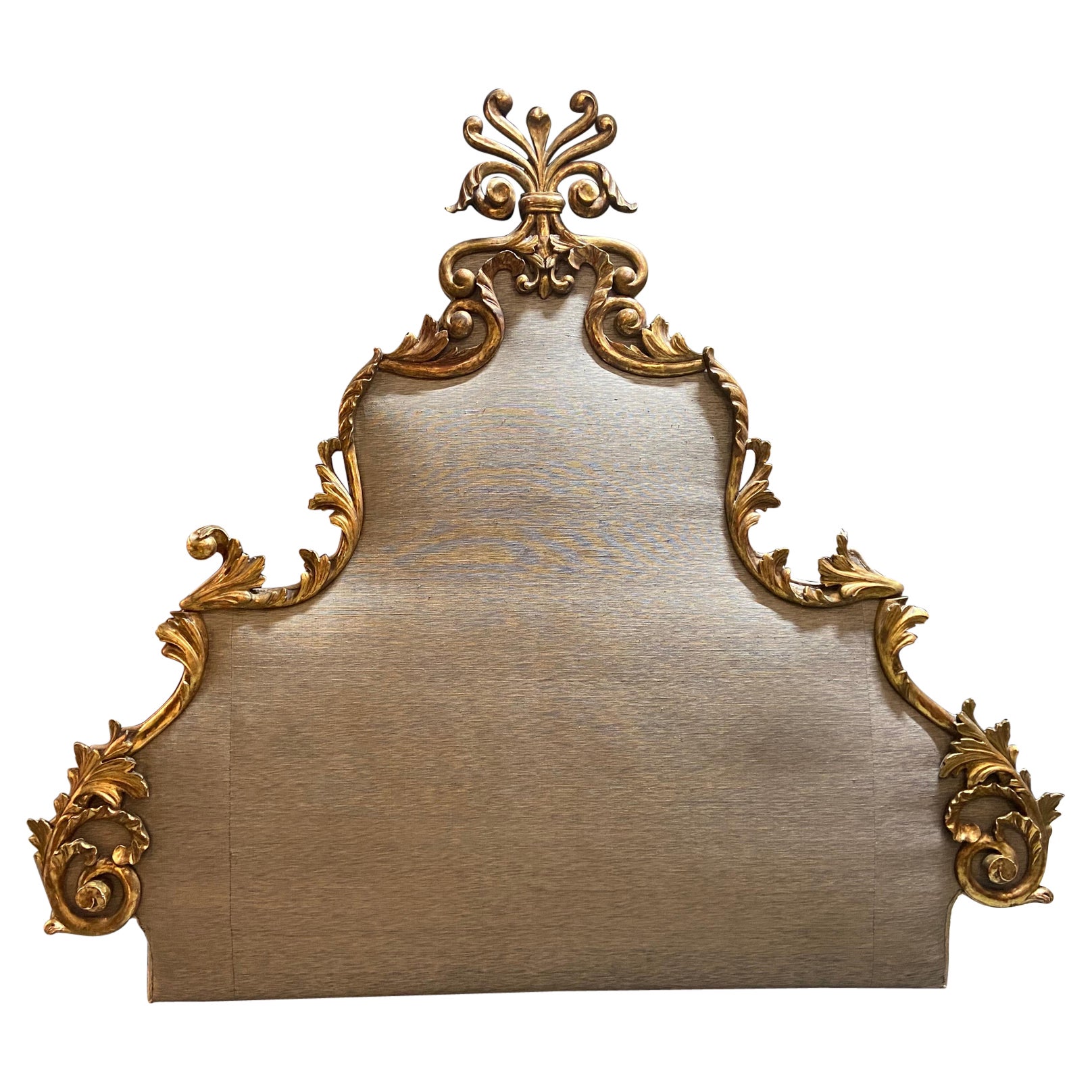 19th Century French Hand Carved Gilt Wood Queen Size Headboard in Rococo Style For Sale