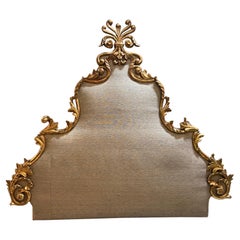19th Century French Hand Carved Gilt Wood Queen Size Headboard in Rococo Style
