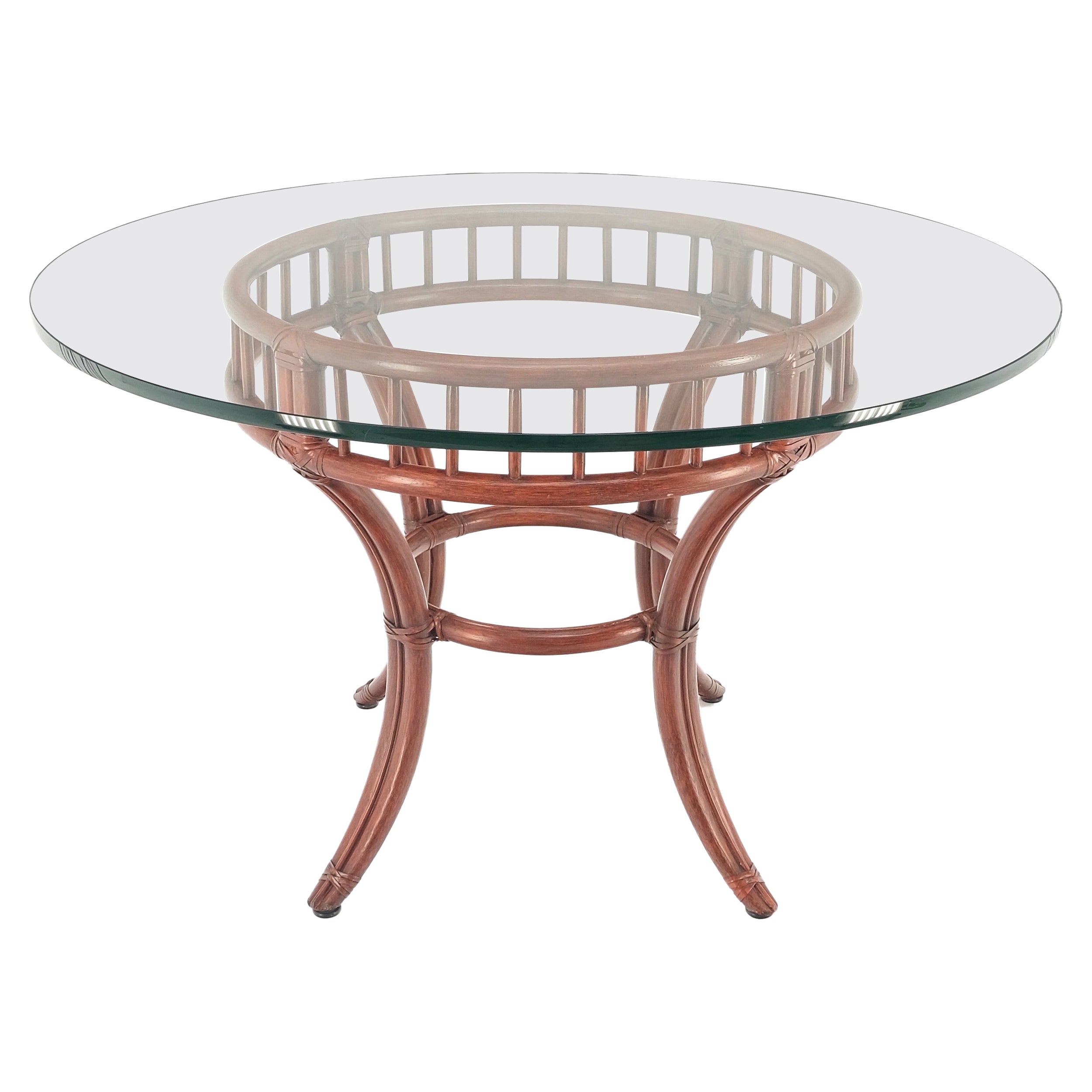 Large Round Bamboo Glass Top MCM Dining Dinette Table by McGuire MINT! For Sale