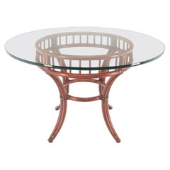 Large Round Bamboo Glass Top MCM Dining Dinette Table by McGuire MINT!