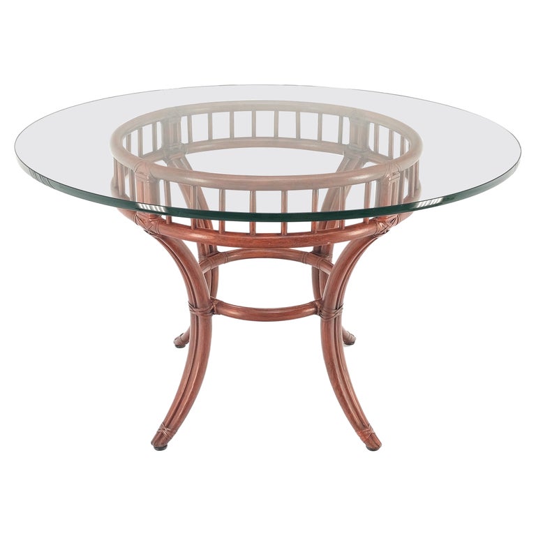 Bamboo base sale glass dining table