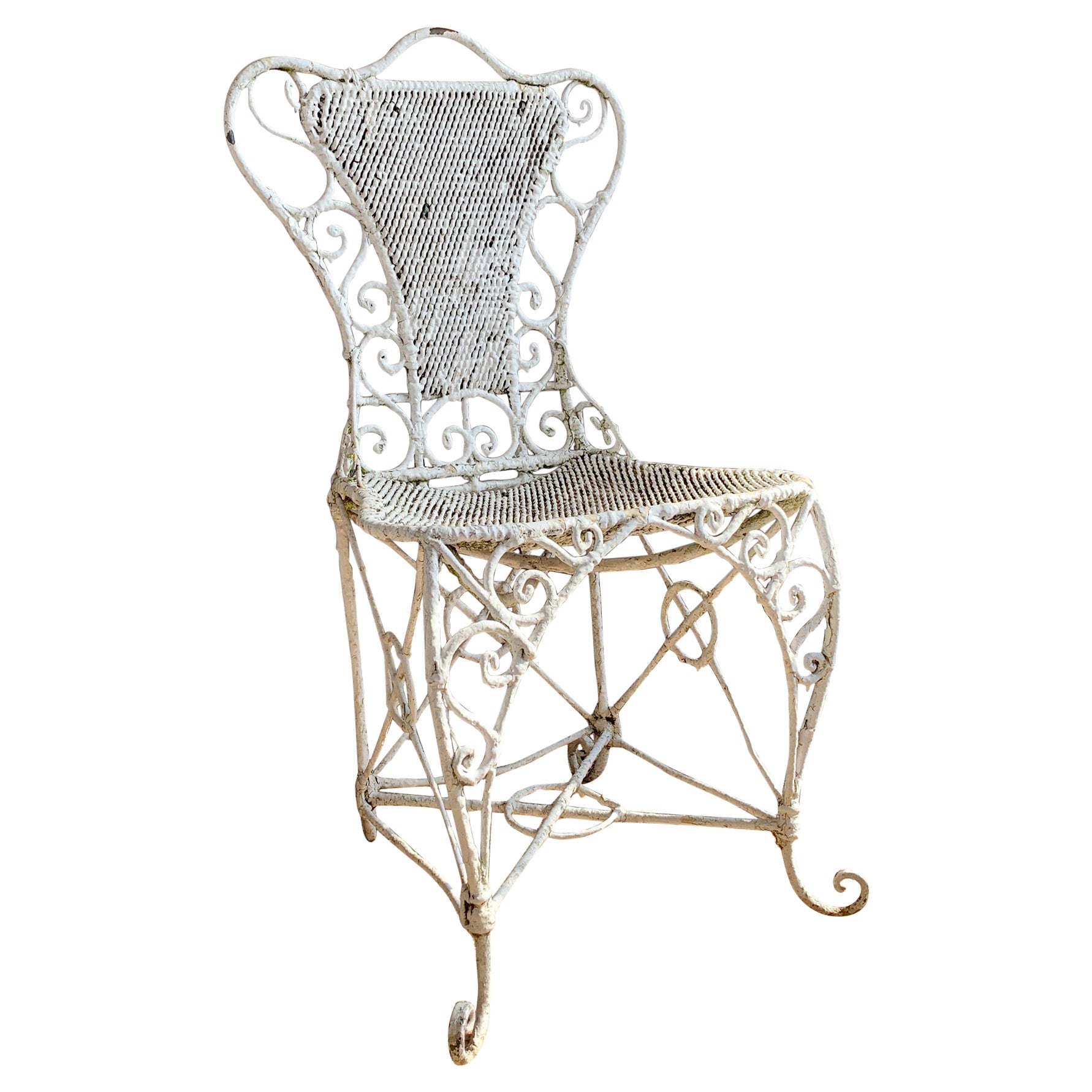 Ornate Regency White Wirework Iron Chair For Sale