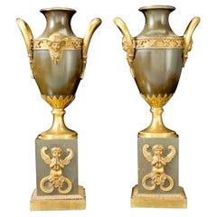 Pair of Neoclassical Gilt and Patinated Bronze Cassolettes, 19th Century