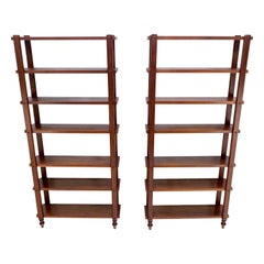 Pair Mid-Century Modern Solid Oiled Walnut Etageres Bookcases Wall Units Mint!