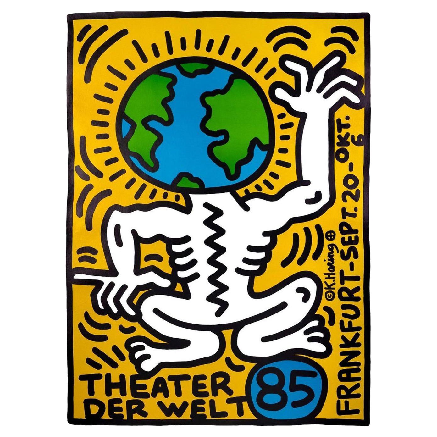 Original-Vintage-Poster von Keith Haring – Theater der Welt Frankfurt im Angebot