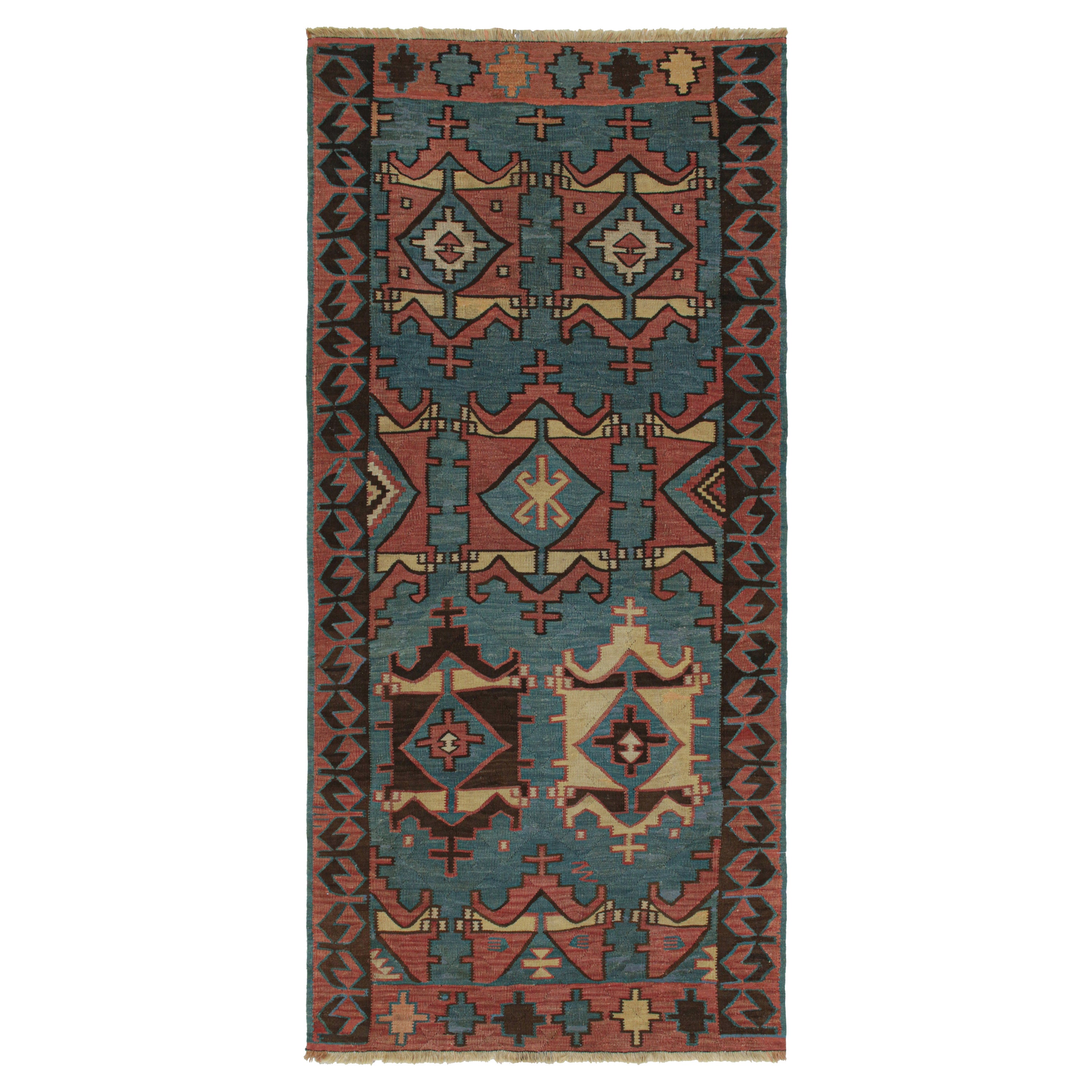 Vintage Persian Kilim in Blue & Red Tribal Patterns