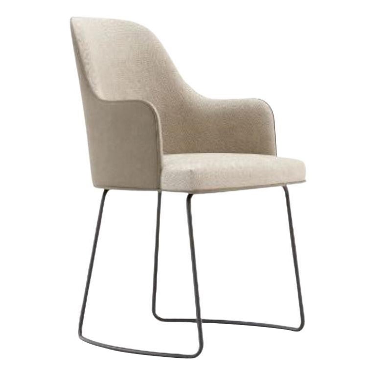 Anna Chair with Armrest and Metal Baseboard by Domkapa For Sale