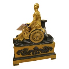 Fine 19th Century French Empire Gilt Bronze and Patinated Bronze Mantle Clock