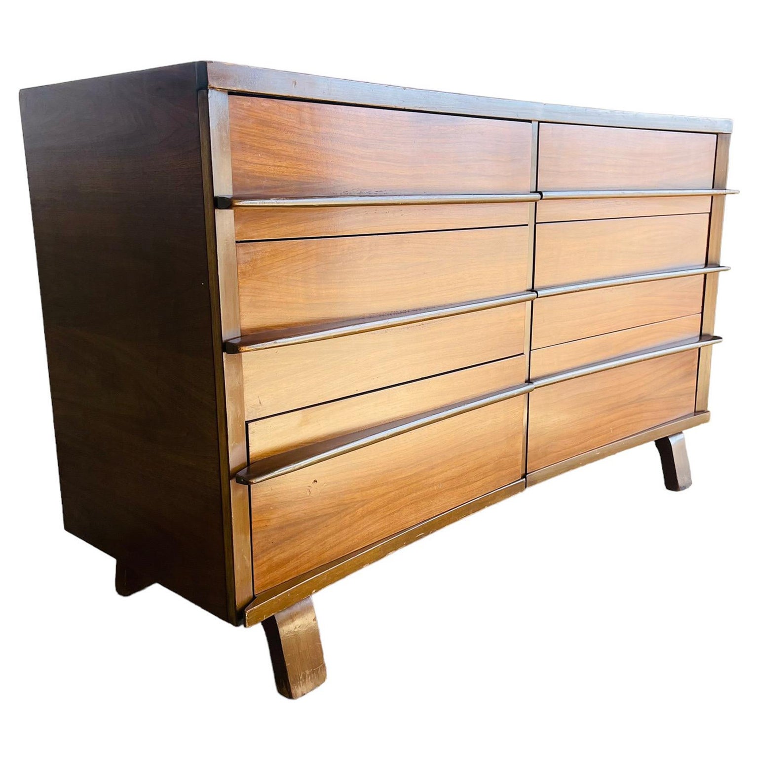 Mid-Century Modern Bow Front Walnut Dresser / Credenza