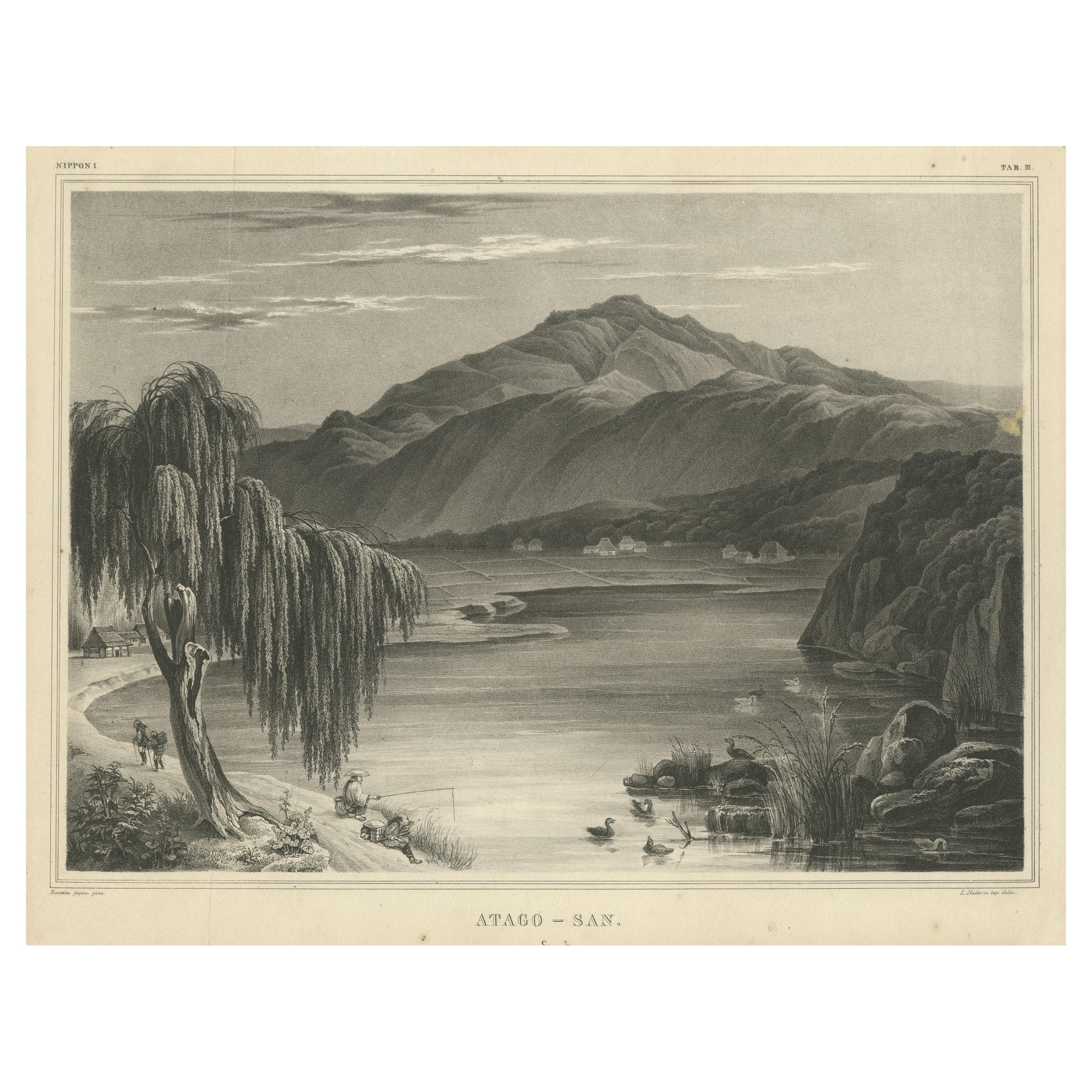 Vintage Print of Mount Atago, Kyoto, Japan For Sale